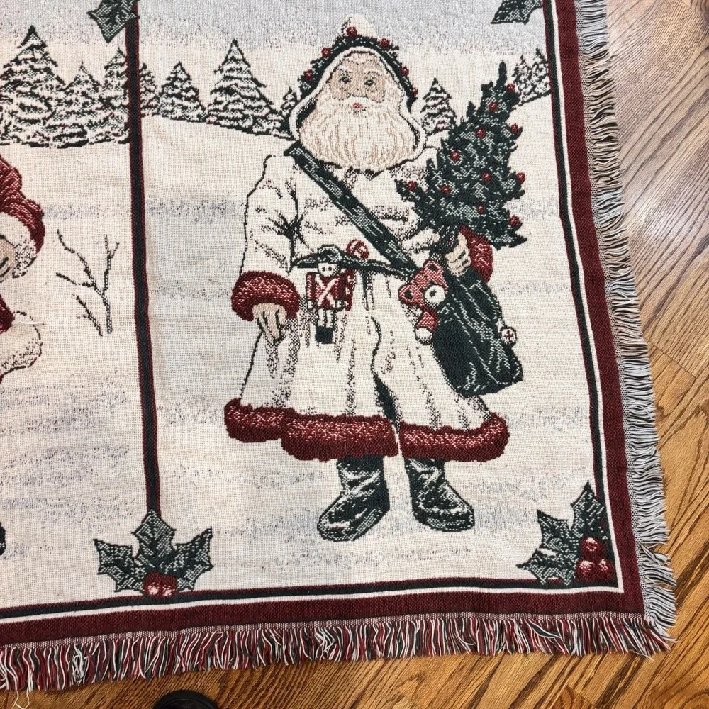 Goodwin Weavers Vintage Santa‎ Woven Afghan Throw Blanket Christmas Fringe Throw